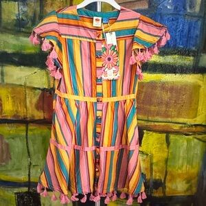 Farm Rio for Anthropologie striped tassle dress girls size 4 NWT